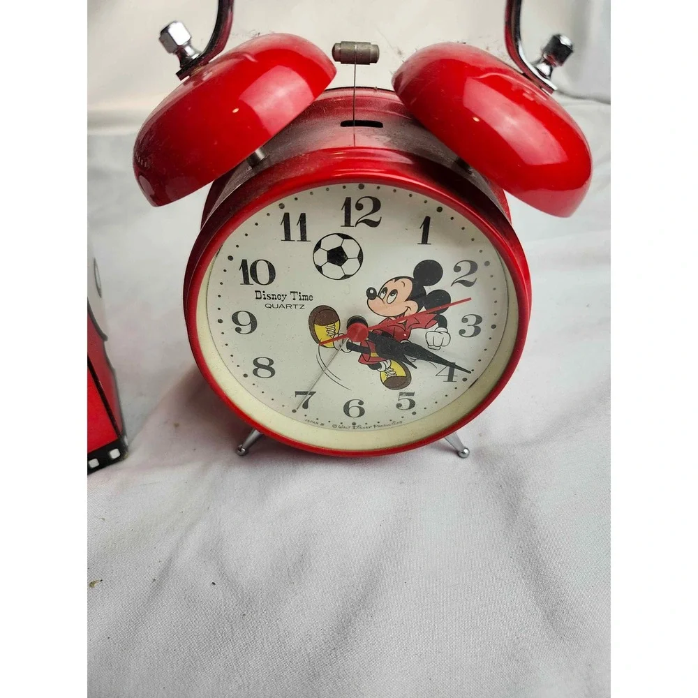 Vintage Disney Store Mickey Mouse Twin Bell Alarm Clock Red Disney Time FD757R